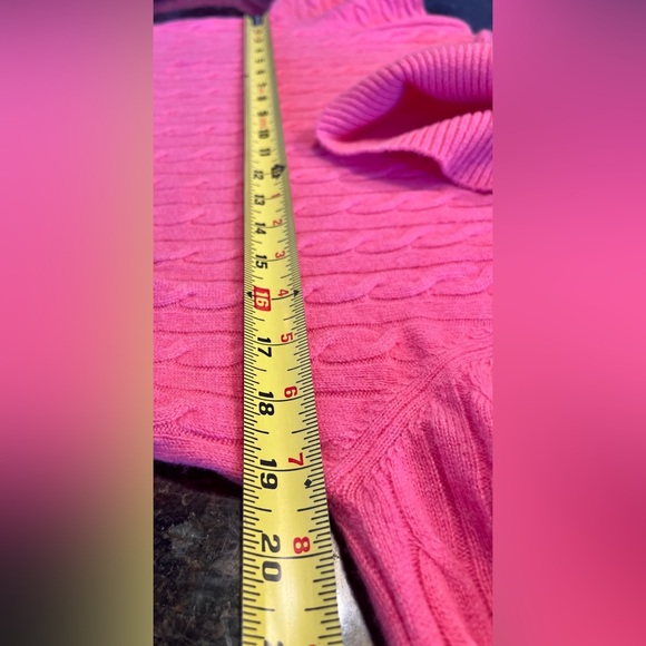 PINK CABLE KNIT CASHMERE TURTLENECK SWEATER LARGE - Picture 4 of 7